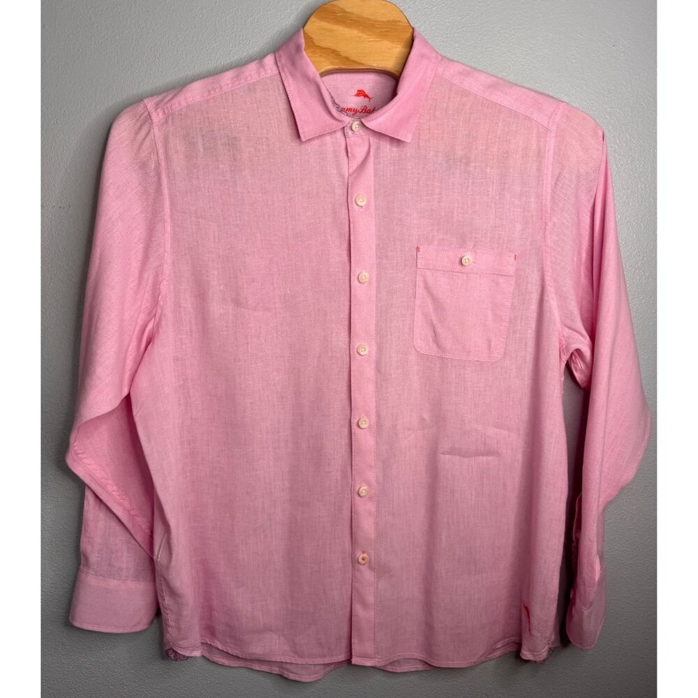 Tommy Bahama Pink Long Sleeve Linen Blend Button Up Casual Shirt XL/TG